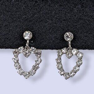 Vintage B. David Rhinestone Heart Cut Out Earrings